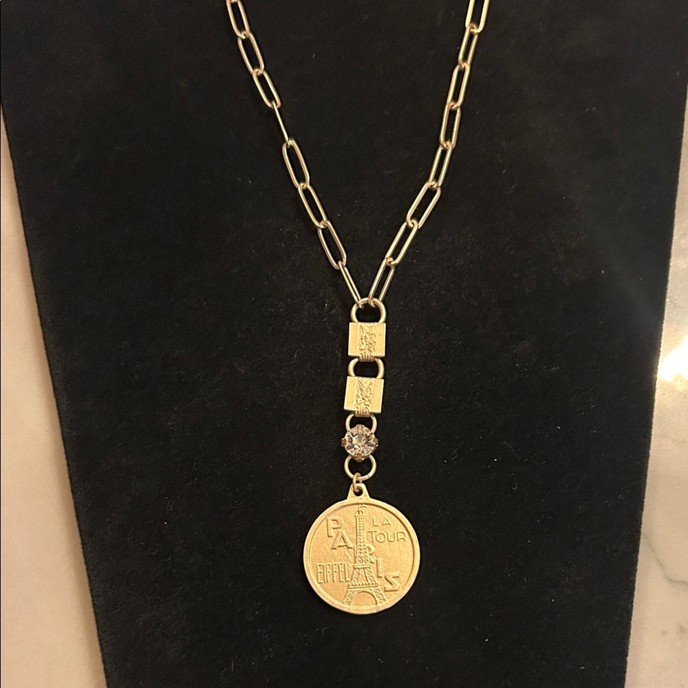 Eiffel Tower/Paris Gold Coin Pendant Necklace